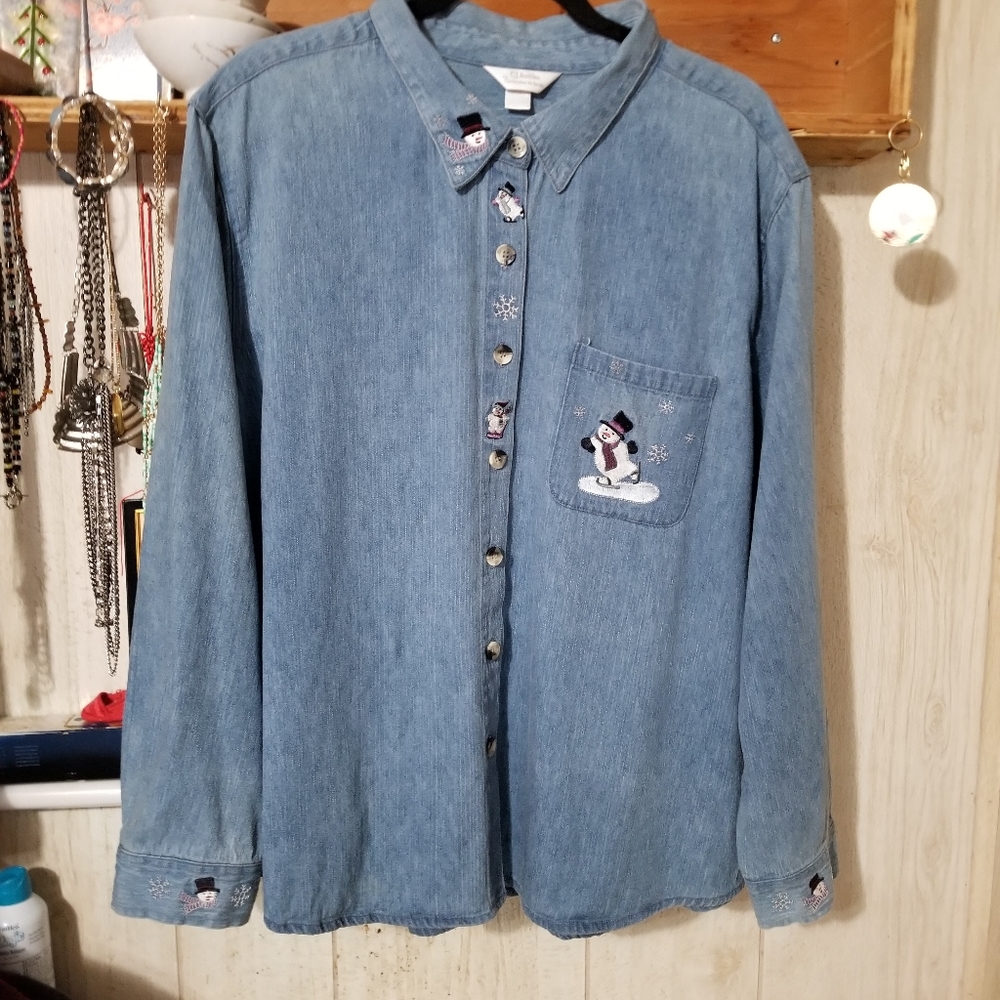 Christoph & Banks Holiday Denim Shirt. SZ 2XL